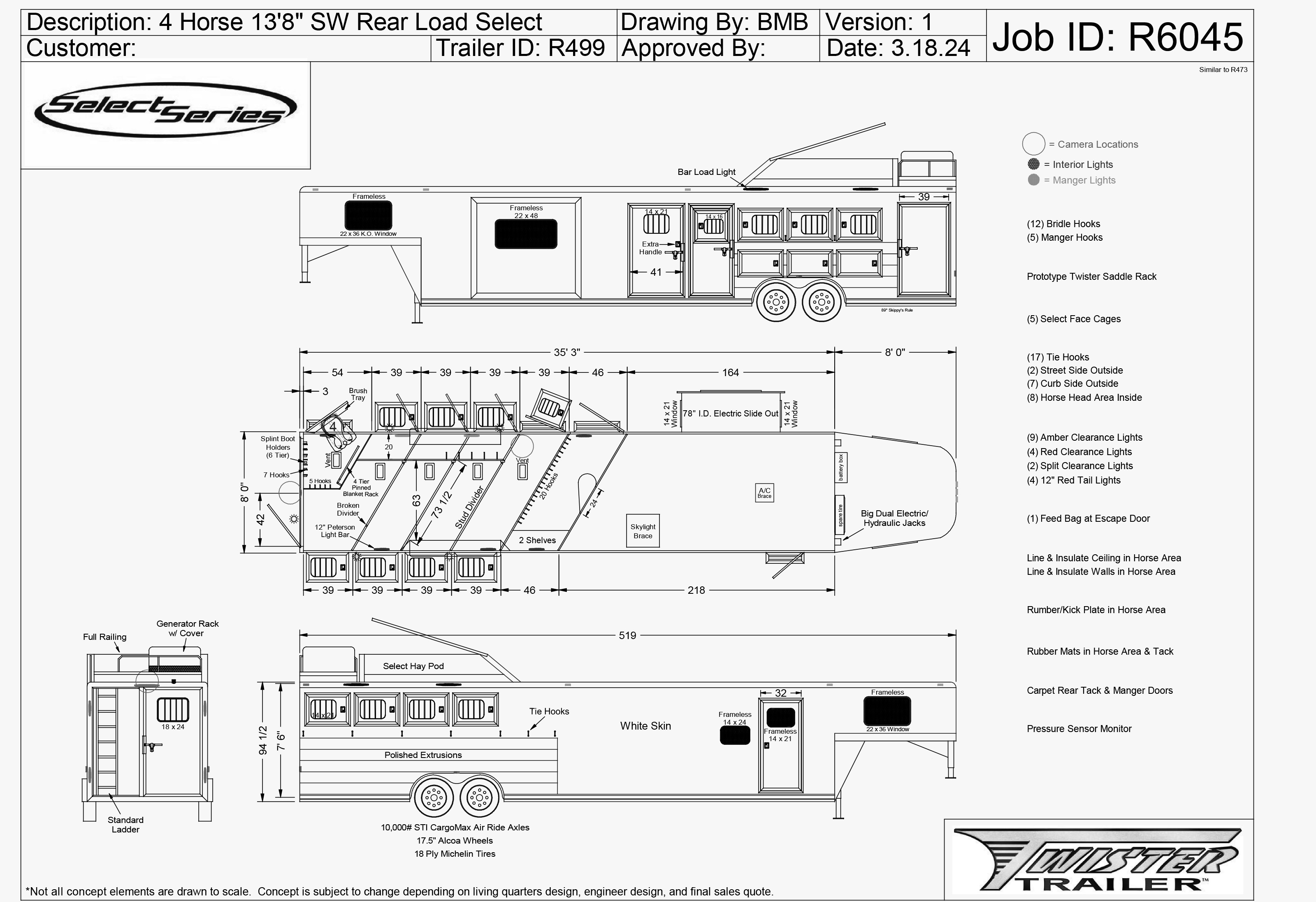 Twister 4 Horse 13'8" SW Rear Load Select Trail Boss LQ S499 — photo 16