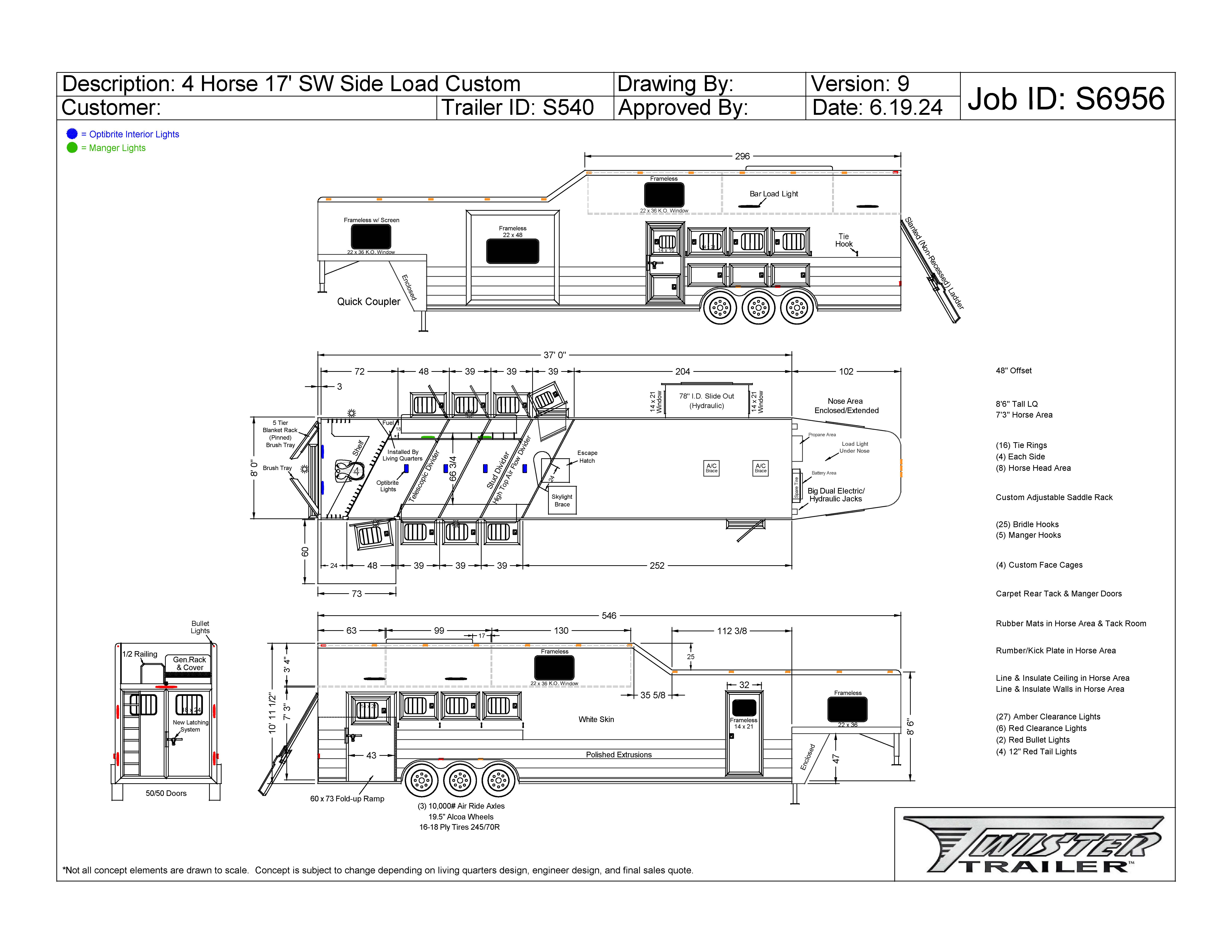 2025 Twister 4 Horse 17' Shortwall Side Load Loft Trailer With Outlaw LQ S540 — photo 13